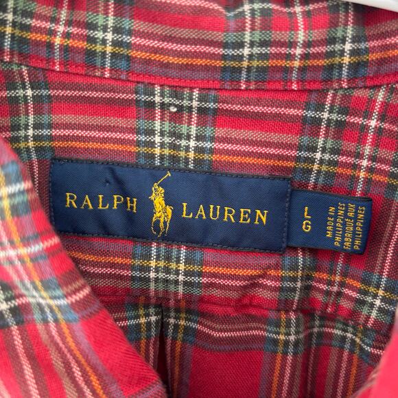 Ralph Lauren Men's Cotton Red Plaid Button Down Holiday Christmas Shirt Size L - Picture 3 of 8